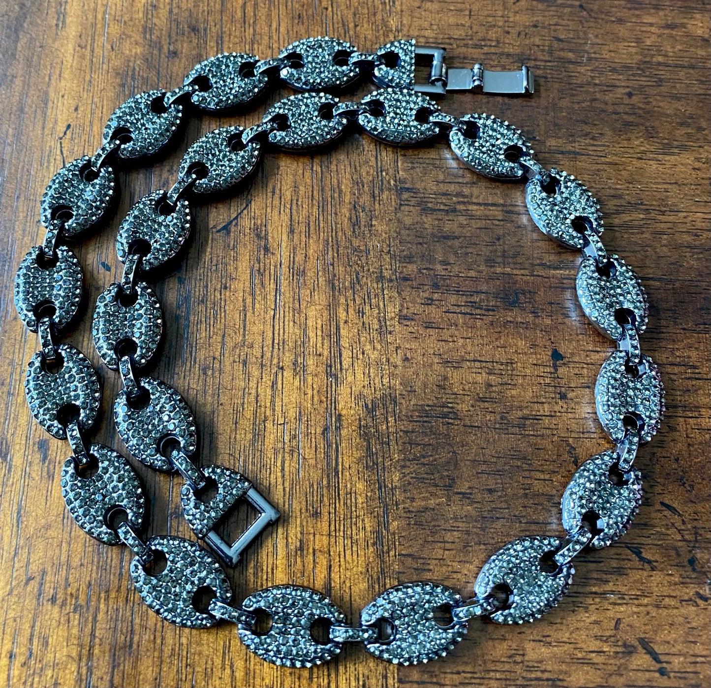 Black Crystal Puffy Mariner Necklace