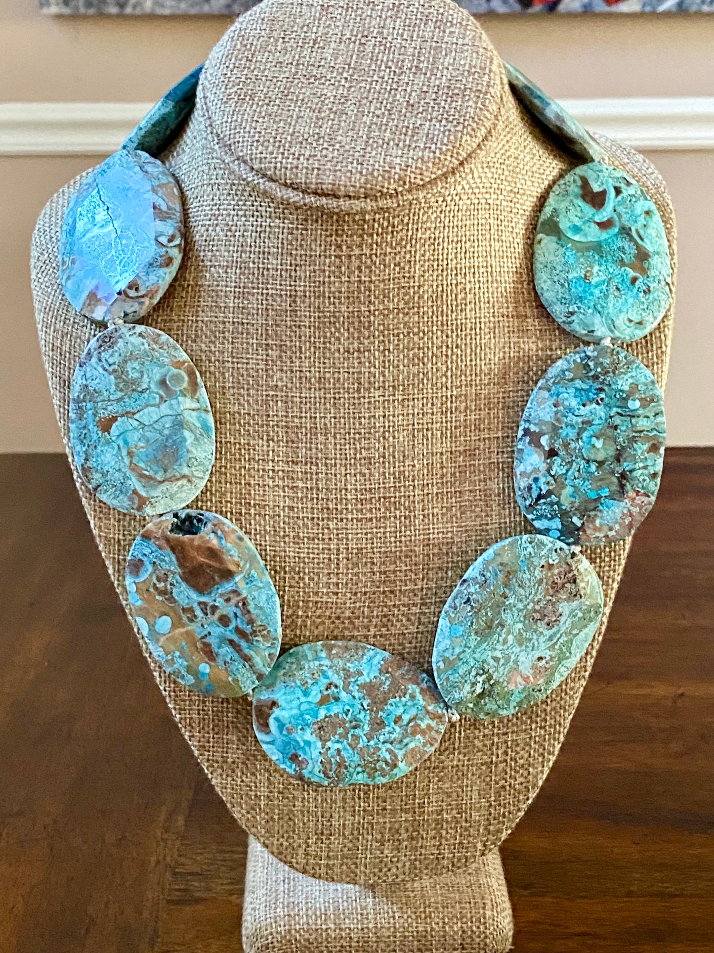 Ladies Chunky Turquoise Slab Statement Necklace