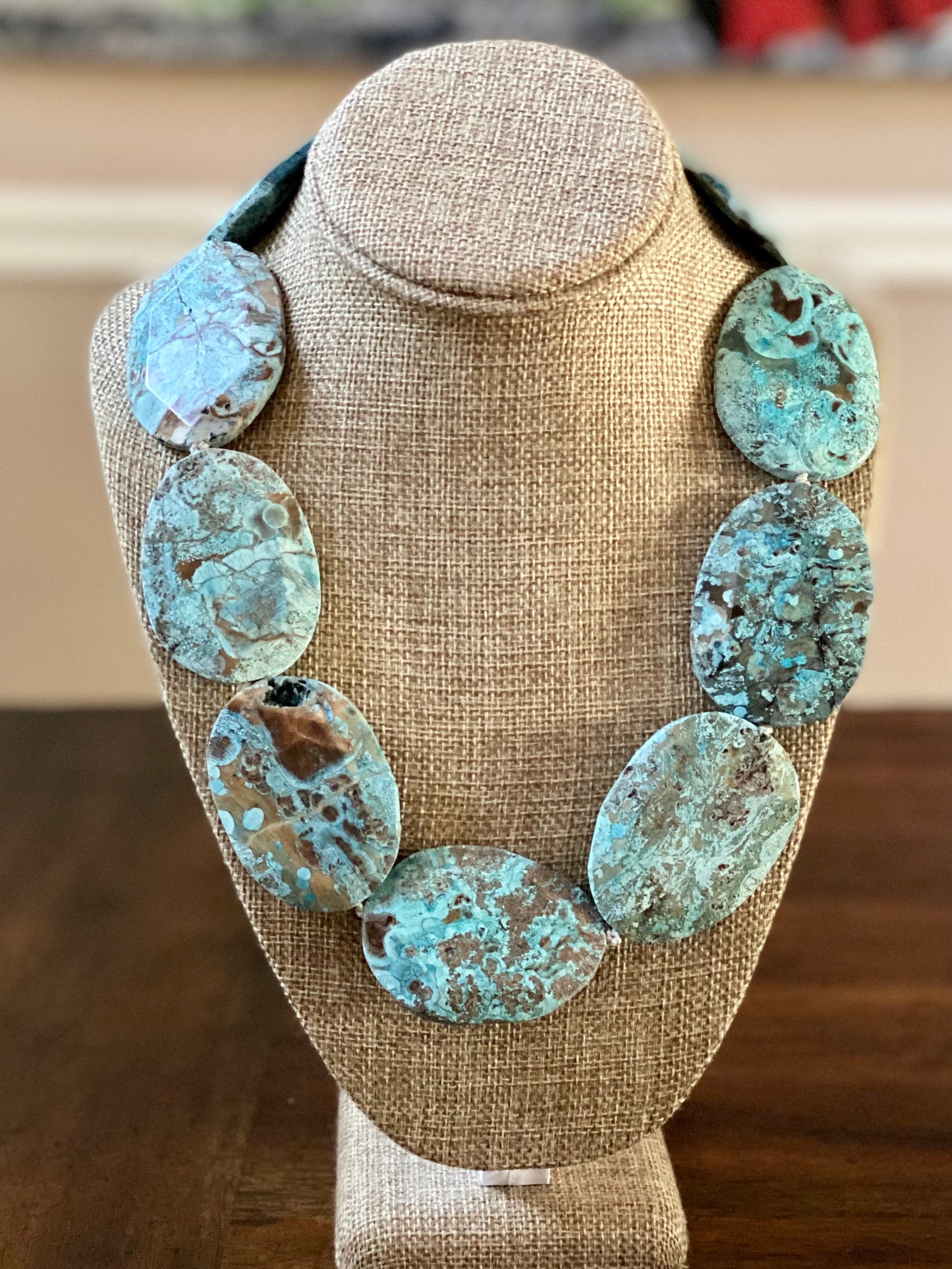 Ladies Chunky Turquoise Slab Statement Necklace