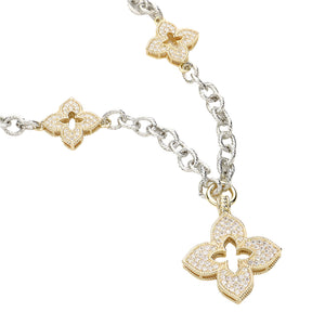 Two-Toned Pave Clover Pendant Necklace