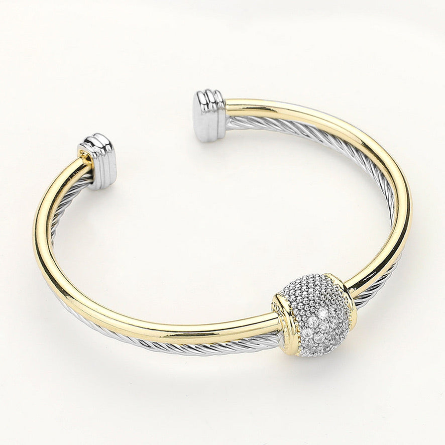 Pave Ball Accent Cuff Cable Bracelet