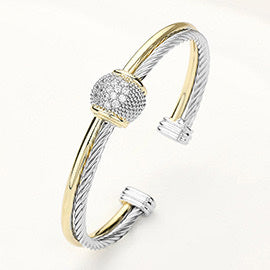 Pave Ball Accent Cuff Cable Bracelet