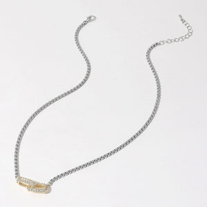 Ladies' Two-Toned  Double Link Pave Pendant Necklace