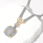 Load image into Gallery viewer, Two-Toned Pave Square Pendant Double Chain Necklace
