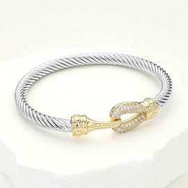 Rope Bangle Bracelet with Pave Hook Closure