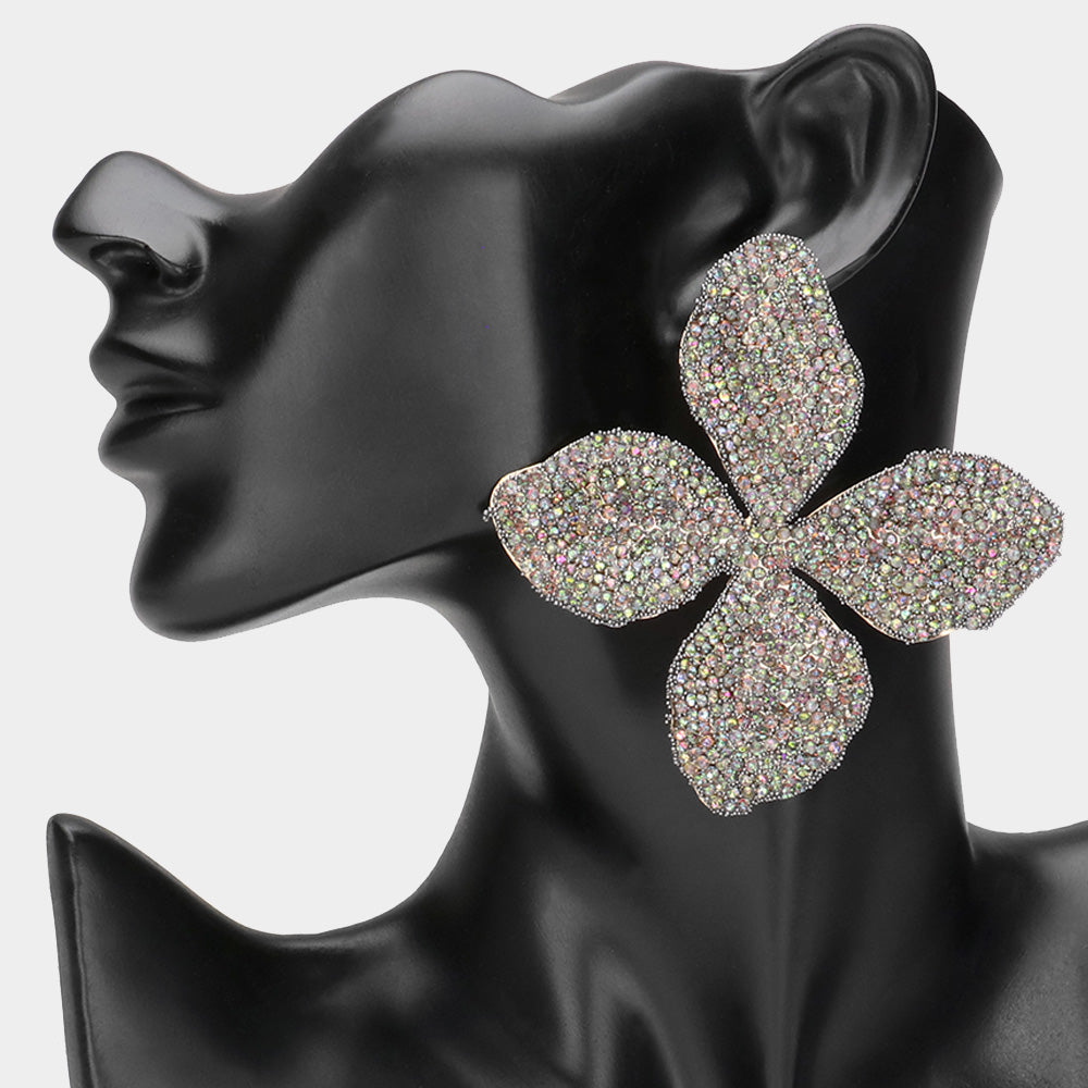 Ladies Oversized Bling Flower Earrings