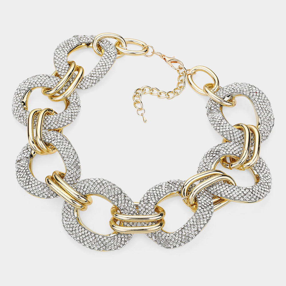 Ladies' Rhinestone Studded Chain Link Necklace