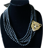 Load image into Gallery viewer, Black Multi-Strand Leopard Pendant Necklace
