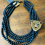 Load image into Gallery viewer, Black Multi-Strand Leopard Pendant Necklace
