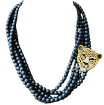Load image into Gallery viewer, Black Multi-Strand Leopard Pendant Necklace
