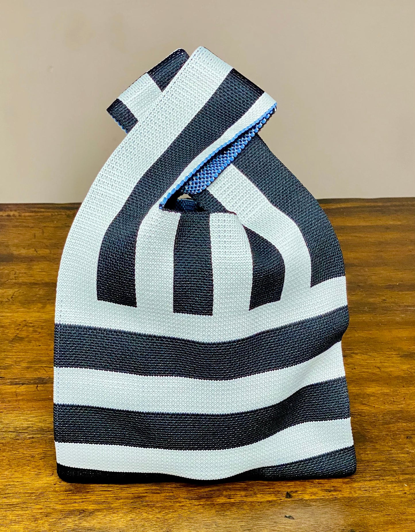 Black and White Striped Top Handle Handbag/Wristlet/Purse