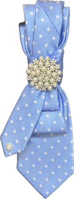 Load image into Gallery viewer, Blue and White Polka Dot Necktie with Pearl Necklace
