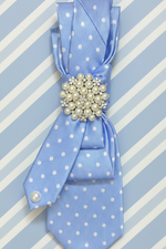Load image into Gallery viewer, Blue and White Polka Dot Necktie with Pearl Necklace
