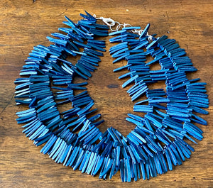 Handcrafted Blue Wood Stick Bead Necklace