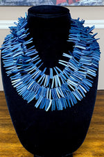Load image into Gallery viewer, Handcrafted Blue Wood Stick Bead Necklace
