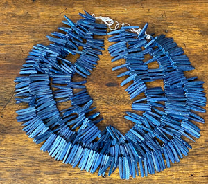 Handcrafted Blue Wood Stick Bead Necklace