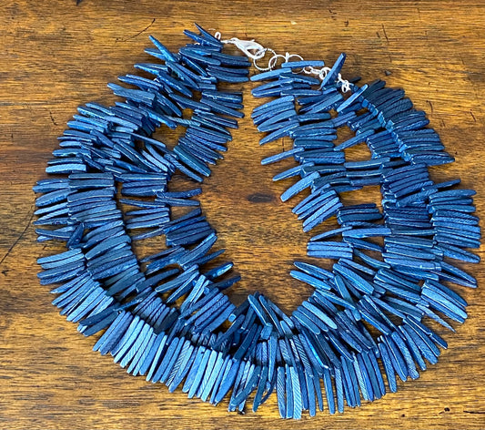 Blue Wood Stick Bead Necklace