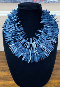 Handcrafted Blue Wood Stick Bead Necklace