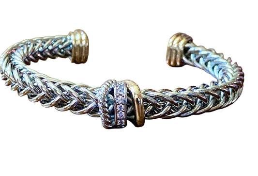 Braided Cable Wire Cuff with Accent Stone