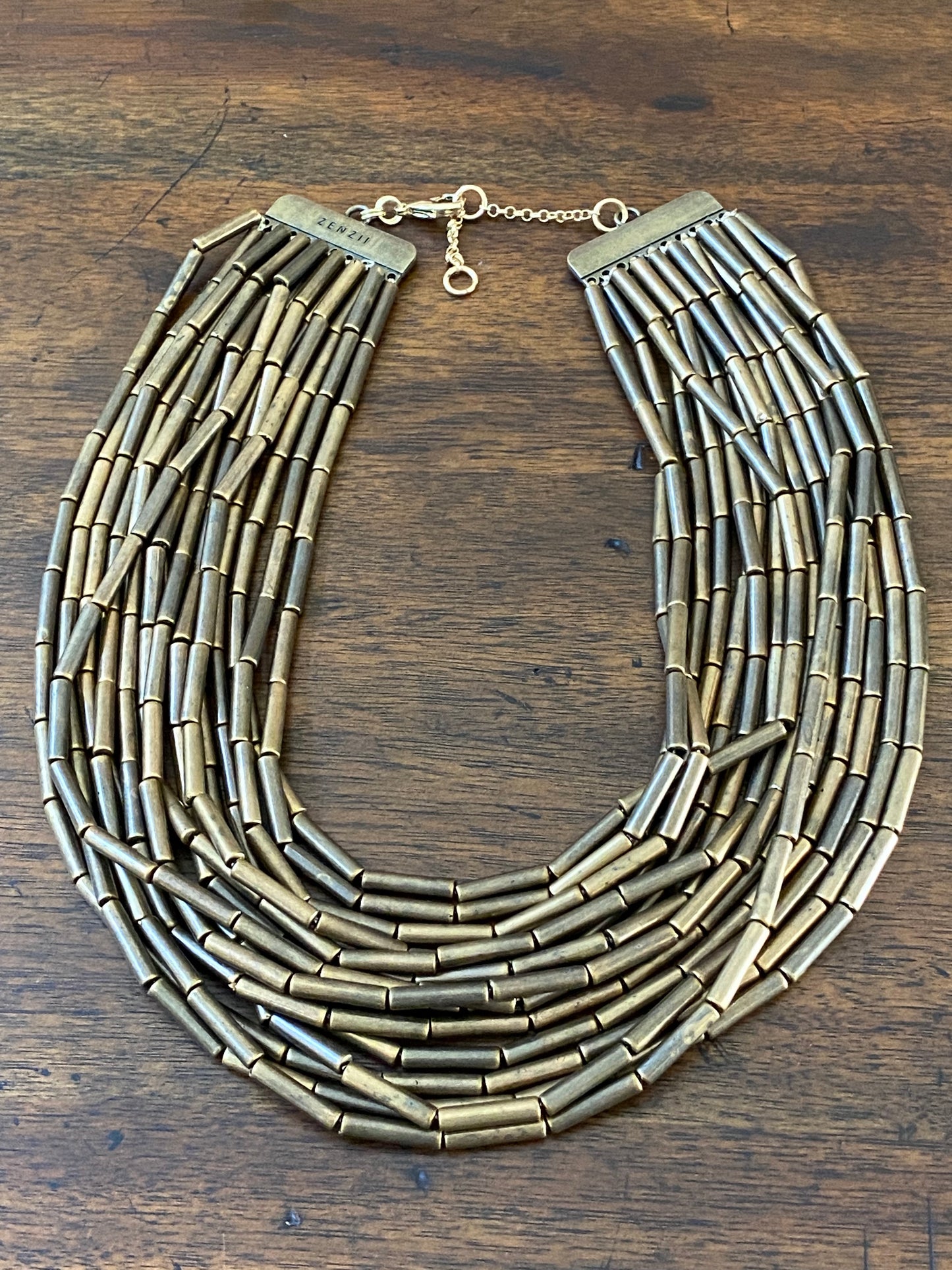 Bronze Barrel Bead Bib Necklace