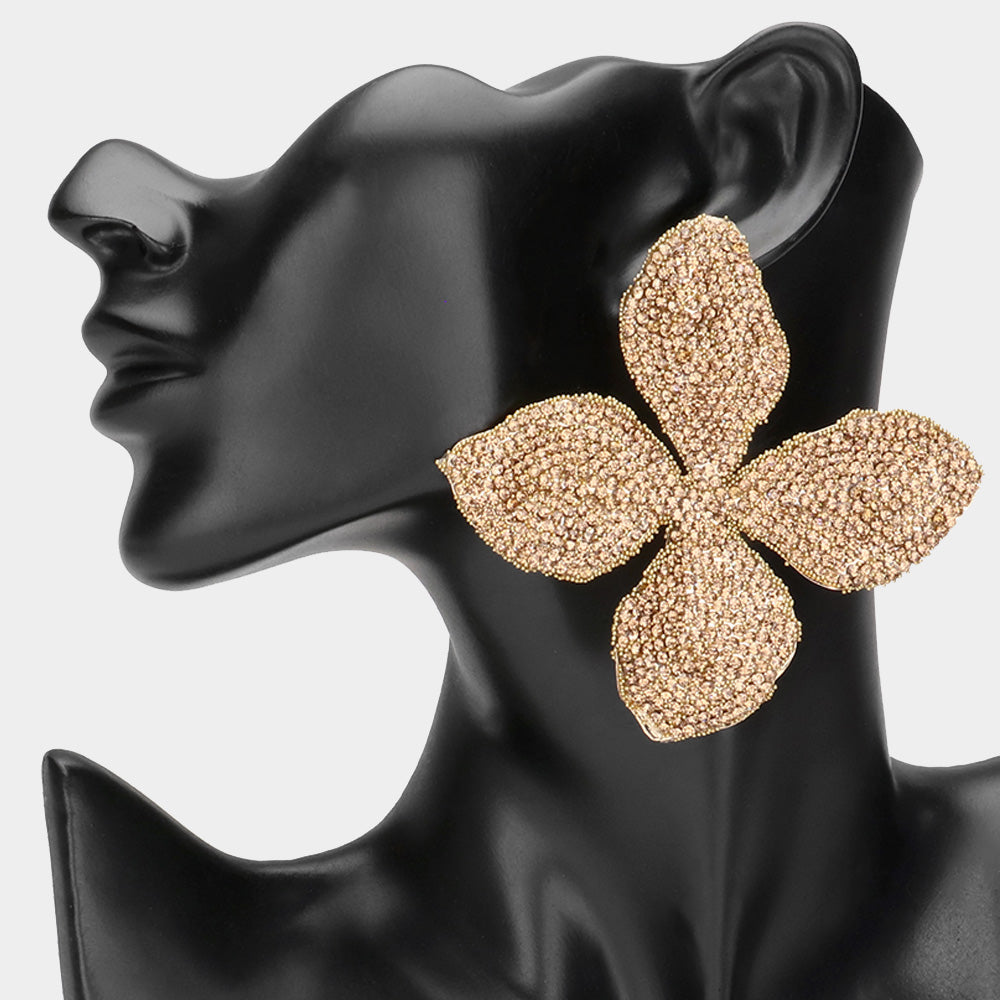 Ladies Oversized Bling Flower Earrings