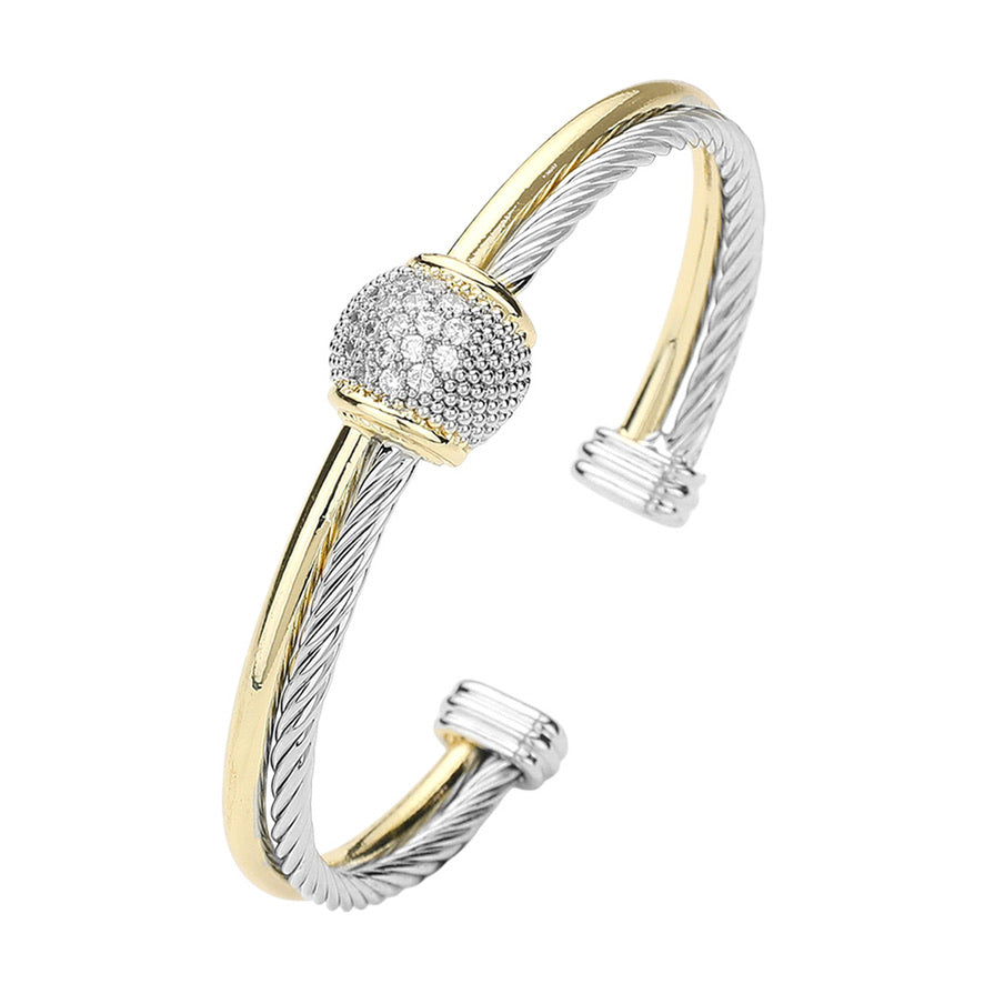 Pave Ball Accent Cuff Cable Bracelet