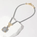 Load image into Gallery viewer, Two-Toned Pave Square Pendant Double Chain Necklace
