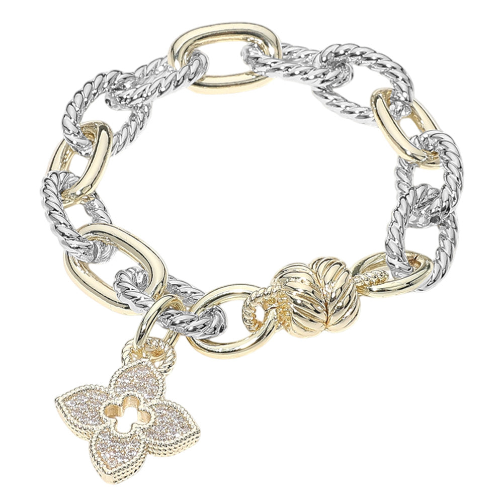 Two-Toned Pave Clover Bracelet