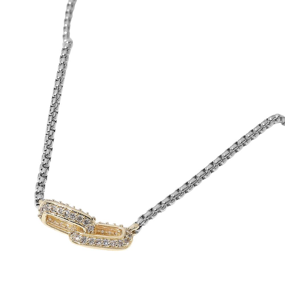 Ladies' Two-Toned  Double Link Pave Pendant Necklace