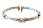 Load image into Gallery viewer, Bracelet with gold and silver cable design on a white background
