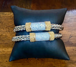 Load image into Gallery viewer, Two Toned Braided Bracelet Cuff with Rhinestone Bar
