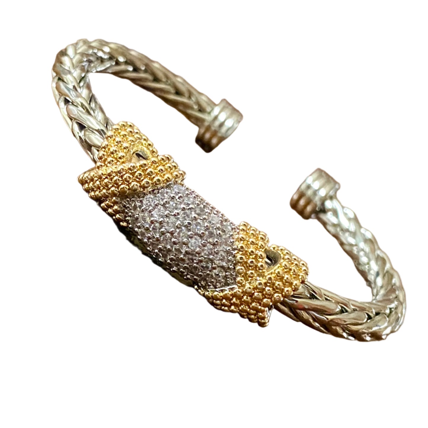 Cable Wire Bracelet with Pave/Gold Accent