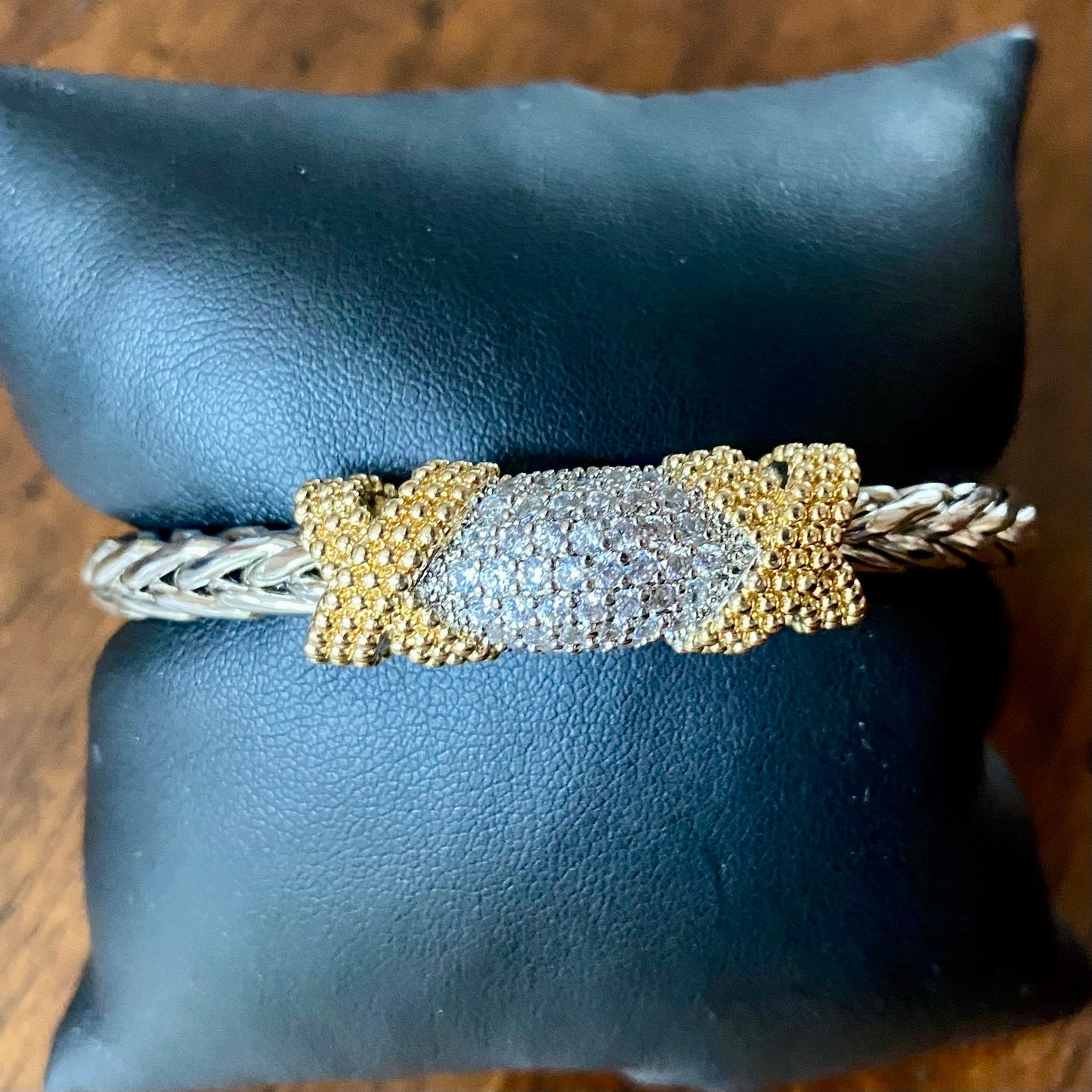 Cable Wire Bracelet with Pave/Gold Accent