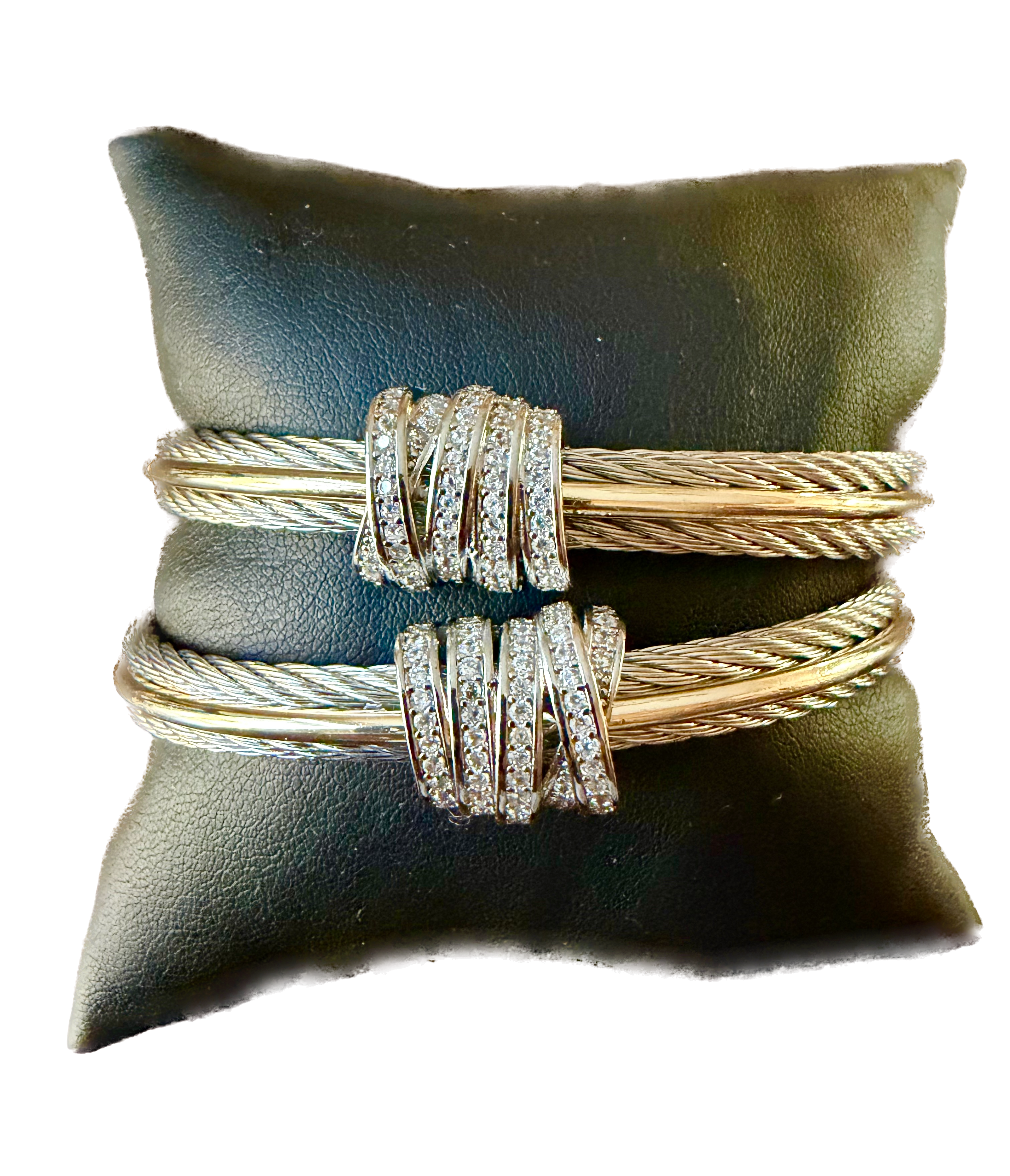 Ladies' Cable Wire Cuff Bracelet with Rhinestone Accent