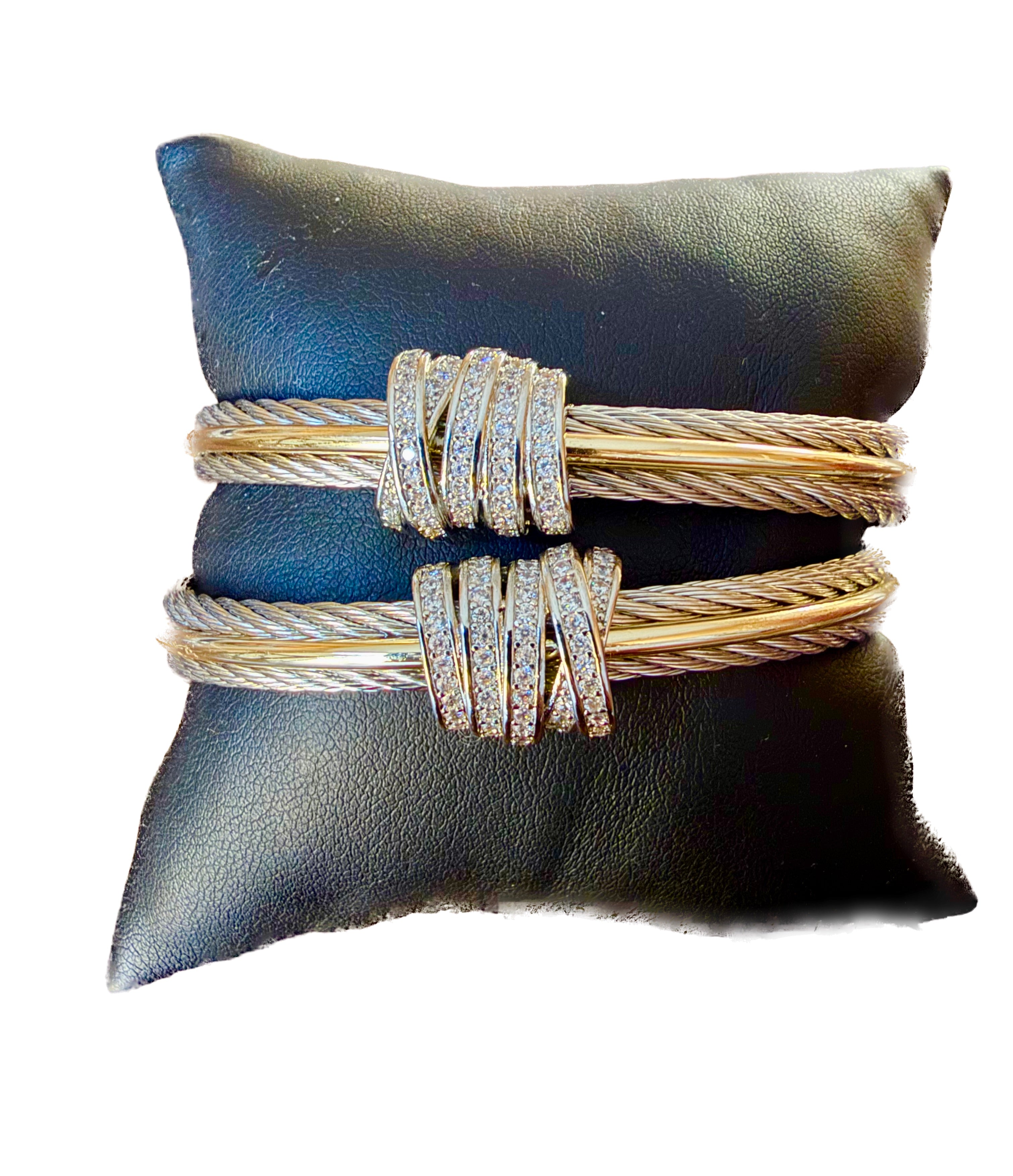 Ladies' Cable Wire Cuff Bracelet with Rhinestone Accent