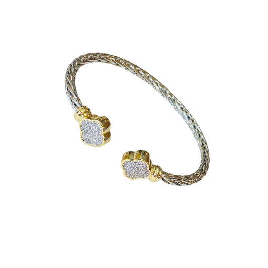 Two-Toned Rhinestone Clover Cuff