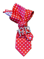 Load image into Gallery viewer, Red and White Polka Dot Tie with 1913 Brooch with Pearl Necklace
