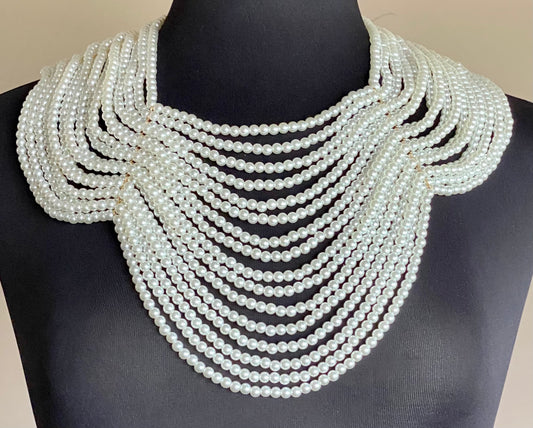 Ladies' Bib Collar Draped Multi-Strand Long Pearl Necklace