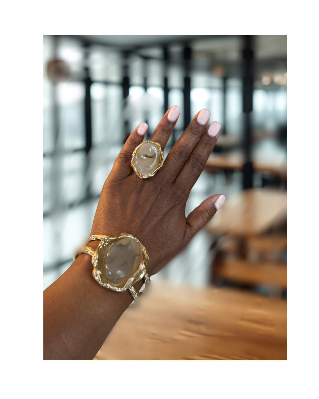 Gold Gemstone Look Bracelet and Ring Set