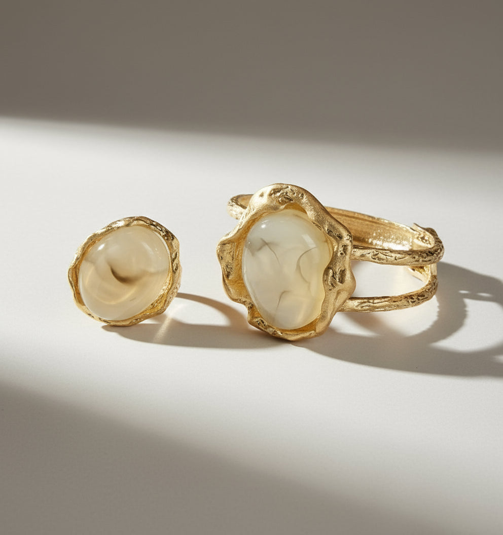 Gold Gemstone Look Bracelet and Ring Set