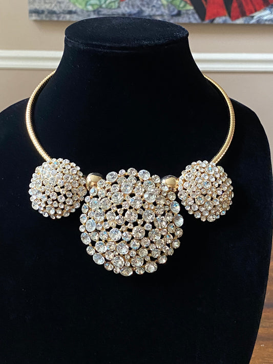 Ladies Gold and Rhinestone Dome Cluster Necklace