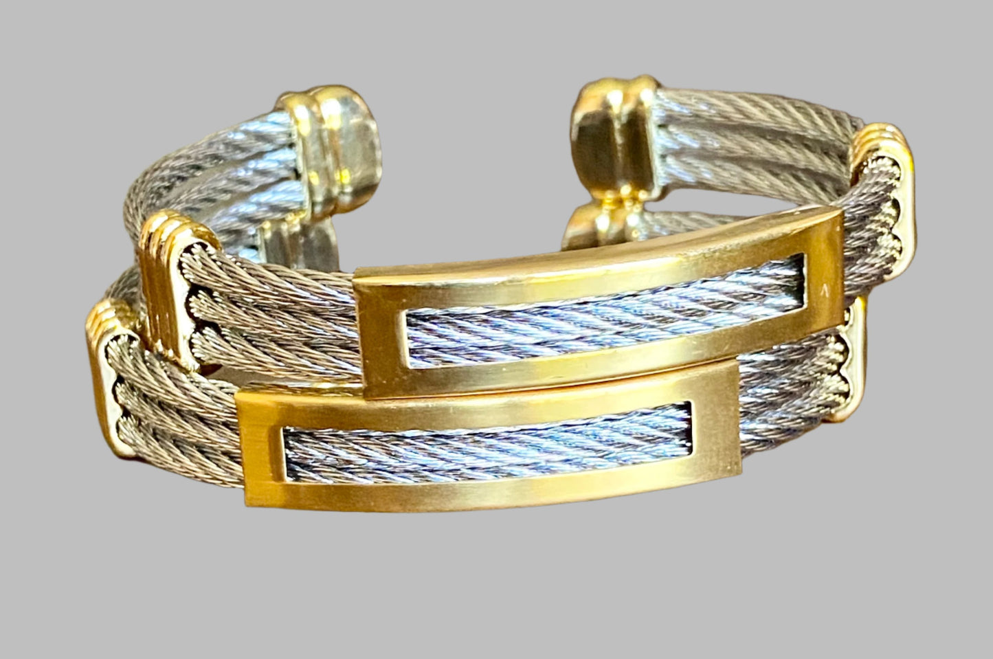 Ladies' Gold Tone/Stainless Steel Twisted Cable Cuff