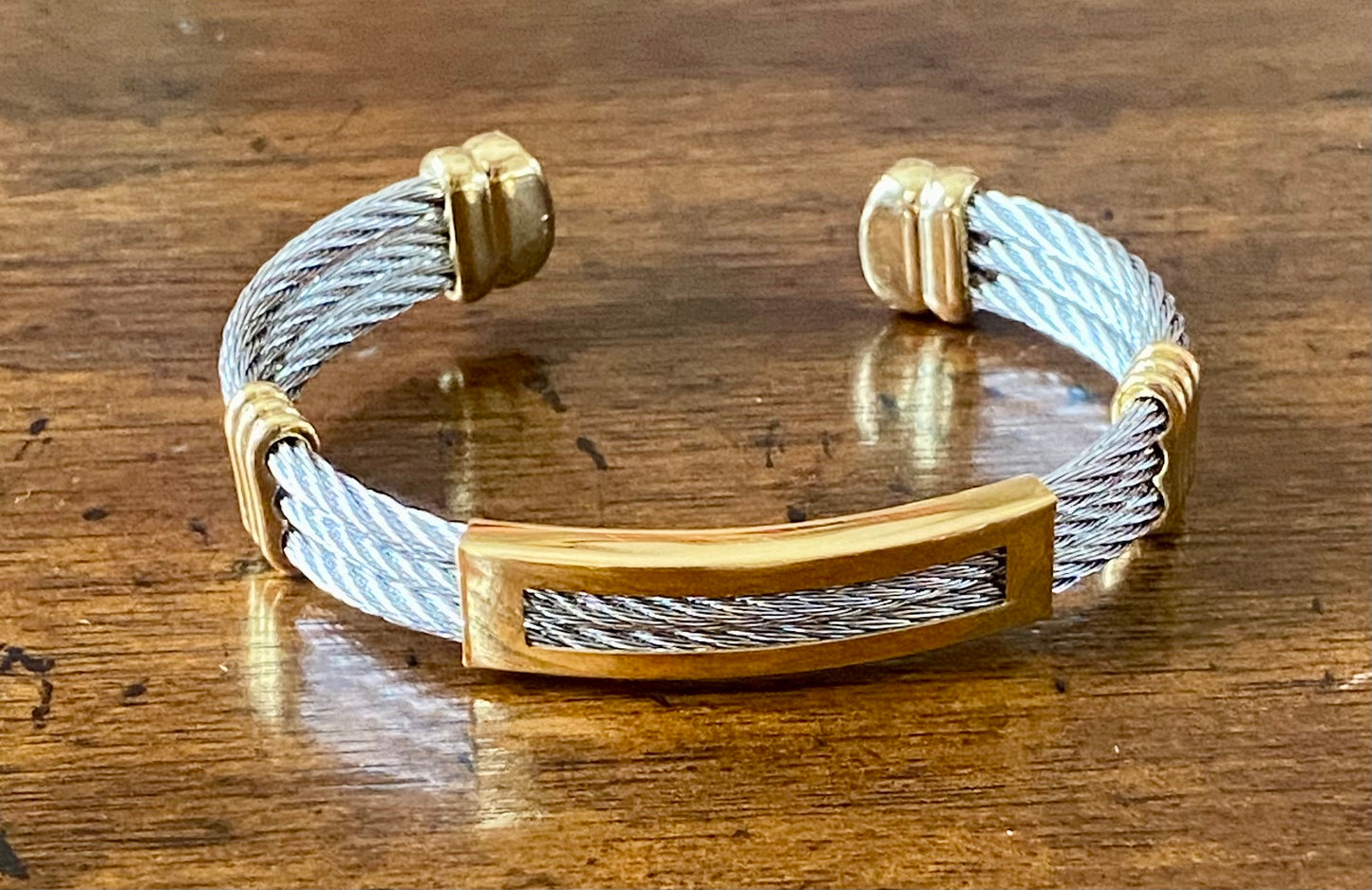 Ladies' Gold and Stainless Steel Twisted Cable Cuff