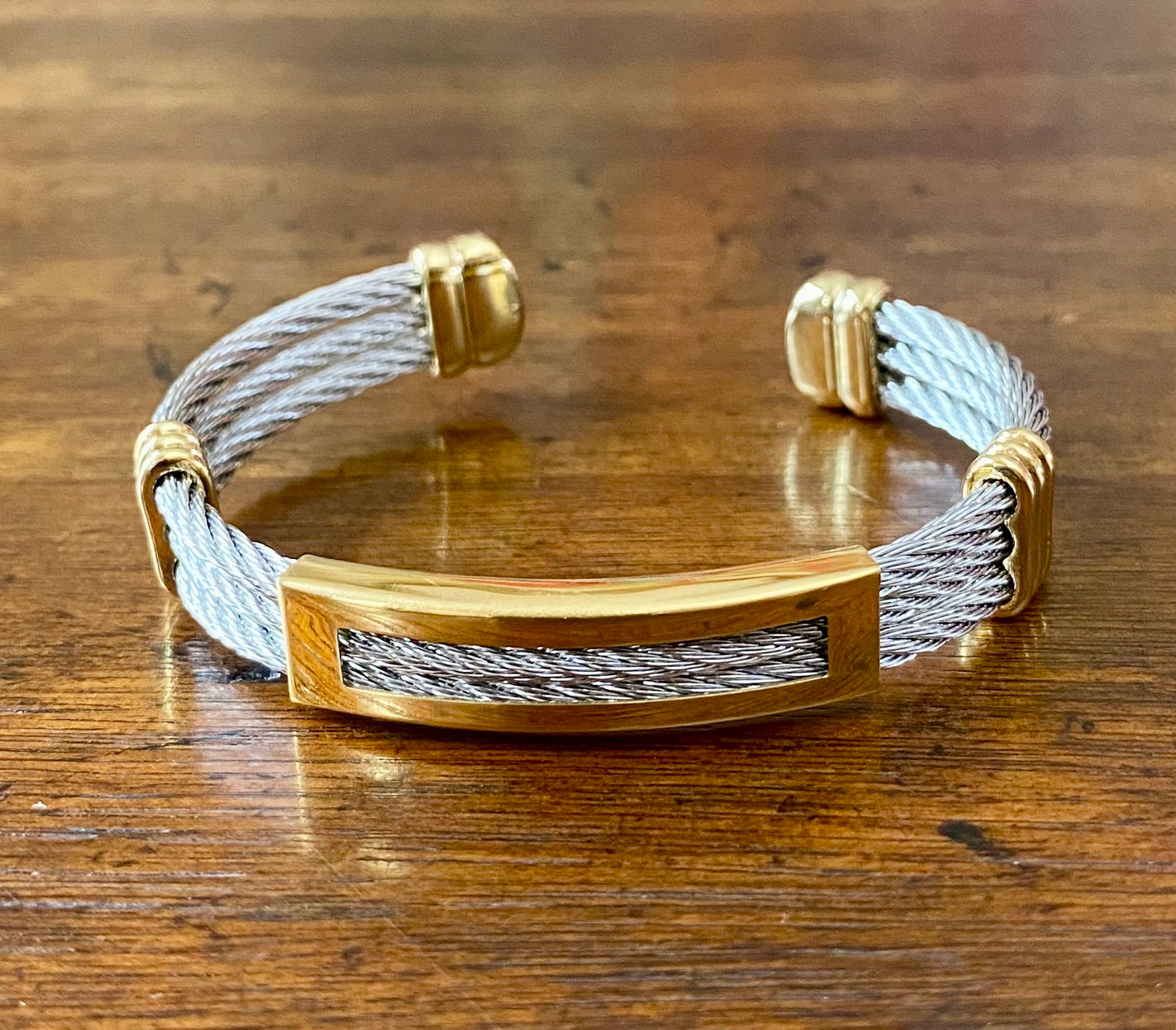 Ladies' Gold and Stainless Steel Twisted Cable Cuff