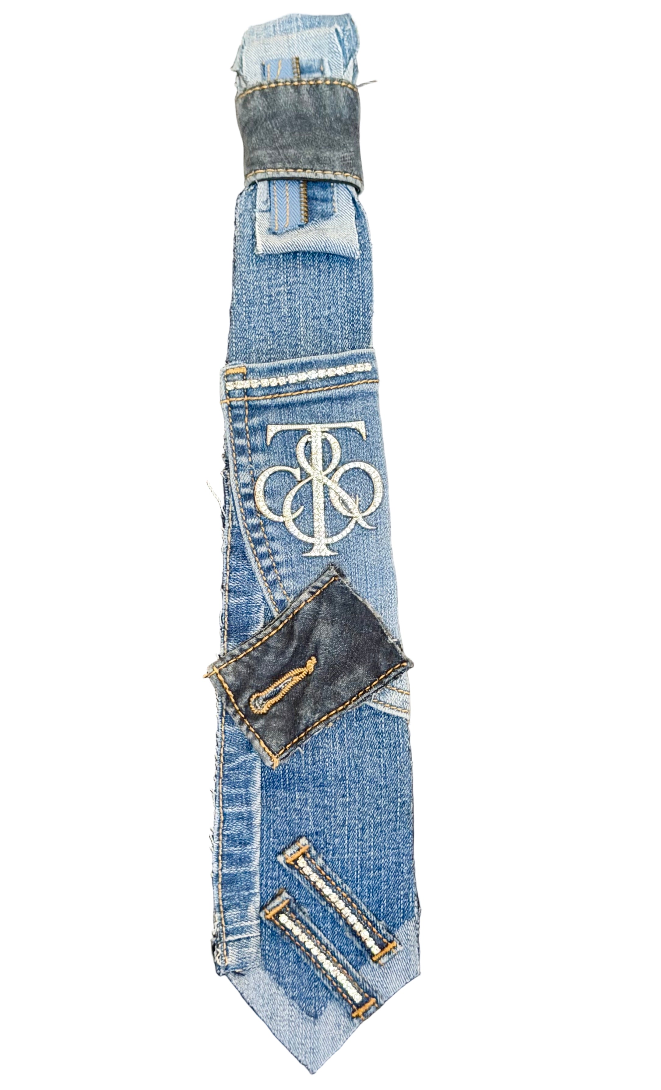 Denim tie with decorative elements 