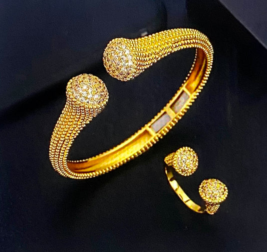 Hinged Bangle Bracelet/Ring Set with Rhinestone End Caps