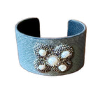 Load image into Gallery viewer, Gray snakeskin textured cuff bracelet with  pearl embellishments
