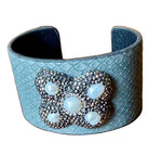 Load image into Gallery viewer, Gray snakeskin textured  cuff bracelet with druzy/pearl embellishments
