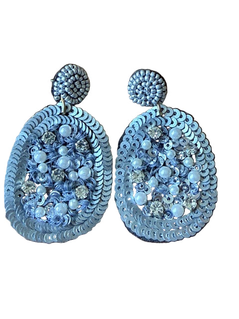 Pair of silver dangle earrings with beads and sequins 