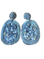 Load image into Gallery viewer, Pair of silver dangle earrings with beads and sequins 
